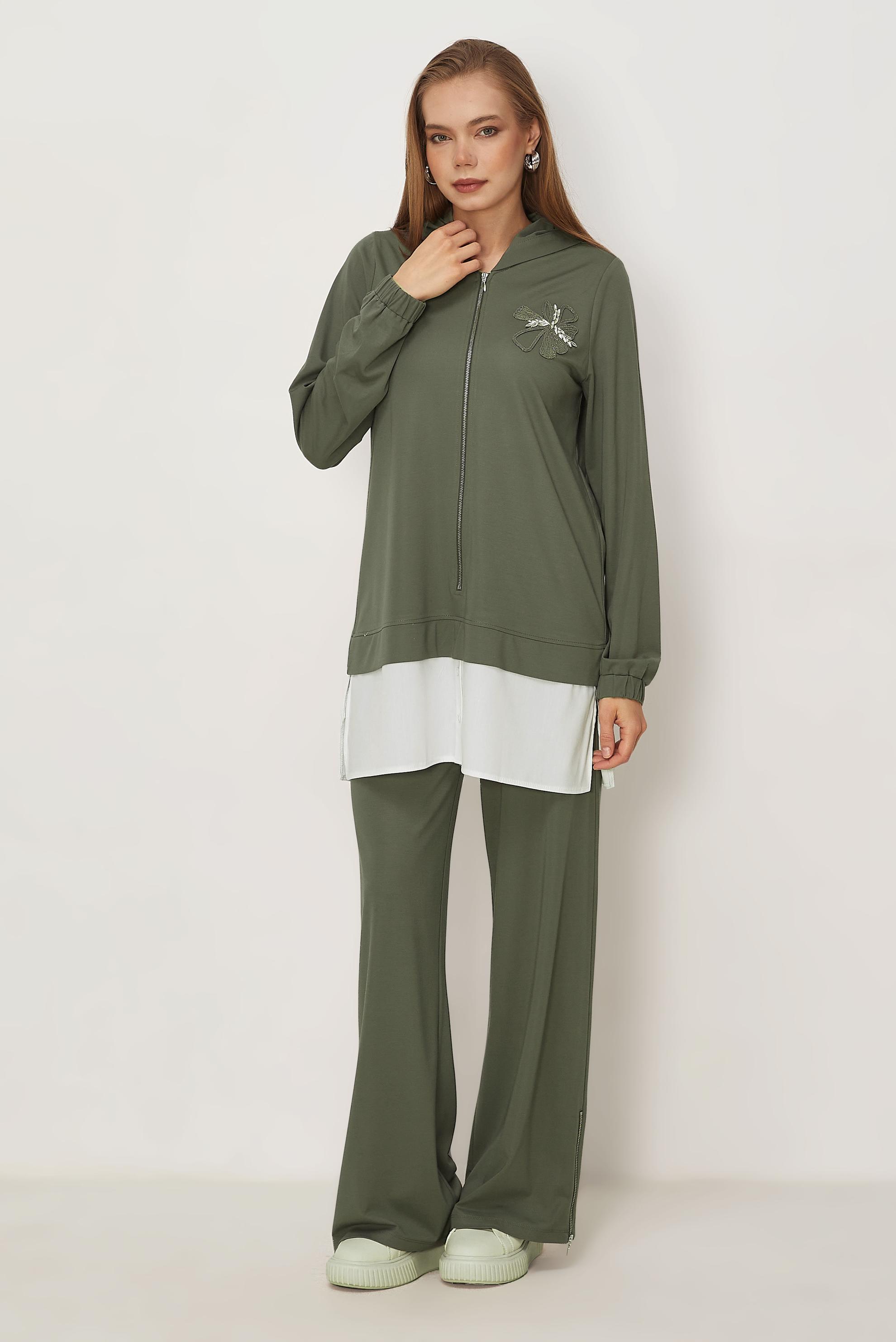 Tesettür giyim HAKİ GÖMLEK GARNİLİ EŞOFMAN TAKIMI 46340