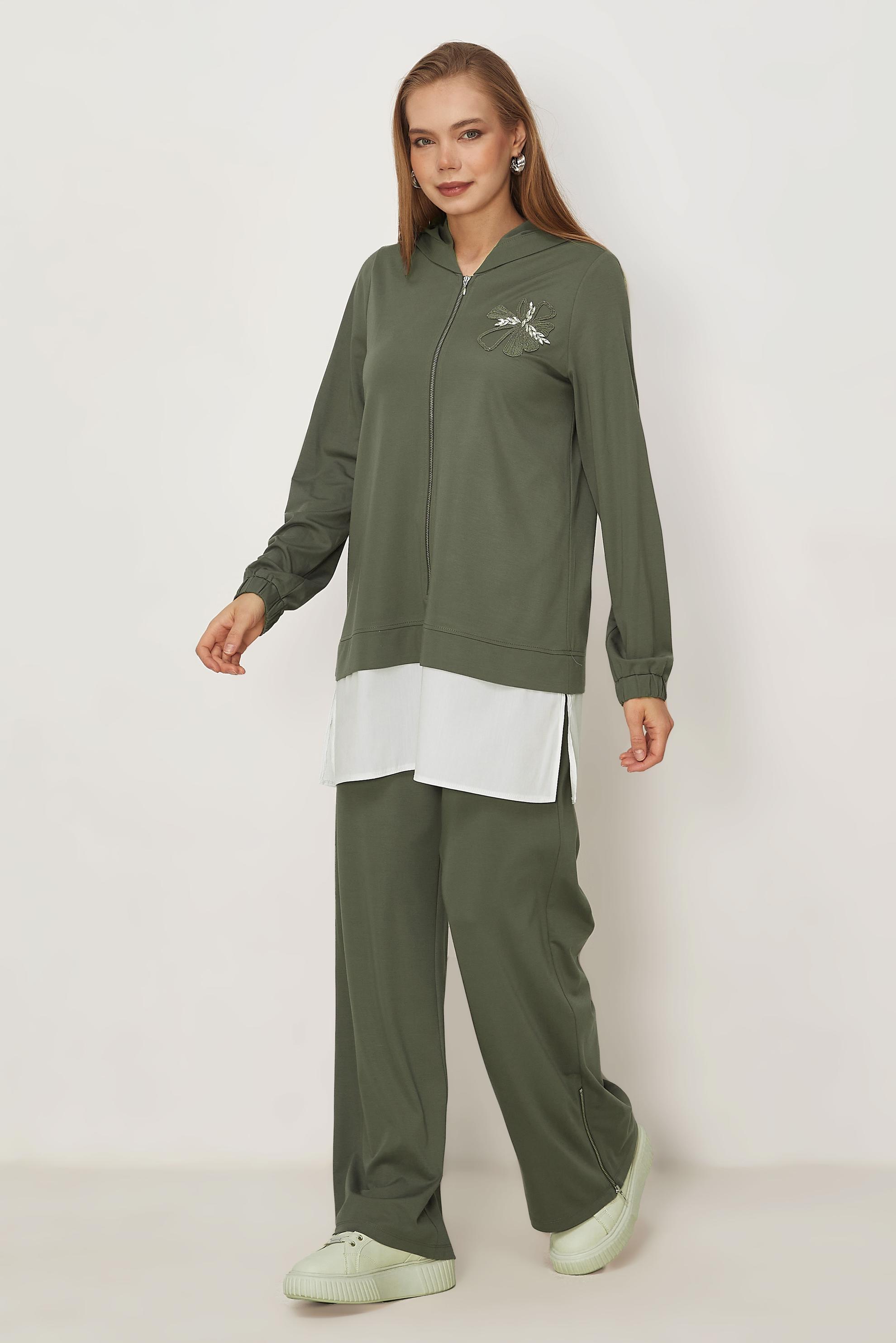 Tesettür giyim HAKİ GÖMLEK GARNİLİ EŞOFMAN TAKIMI 46340