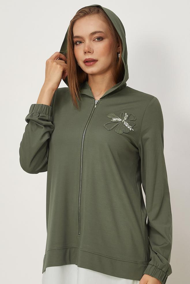 Tesettür giyim HAKİ GÖMLEK GARNİLİ EŞOFMAN TAKIMI 46340 - ALVİNA