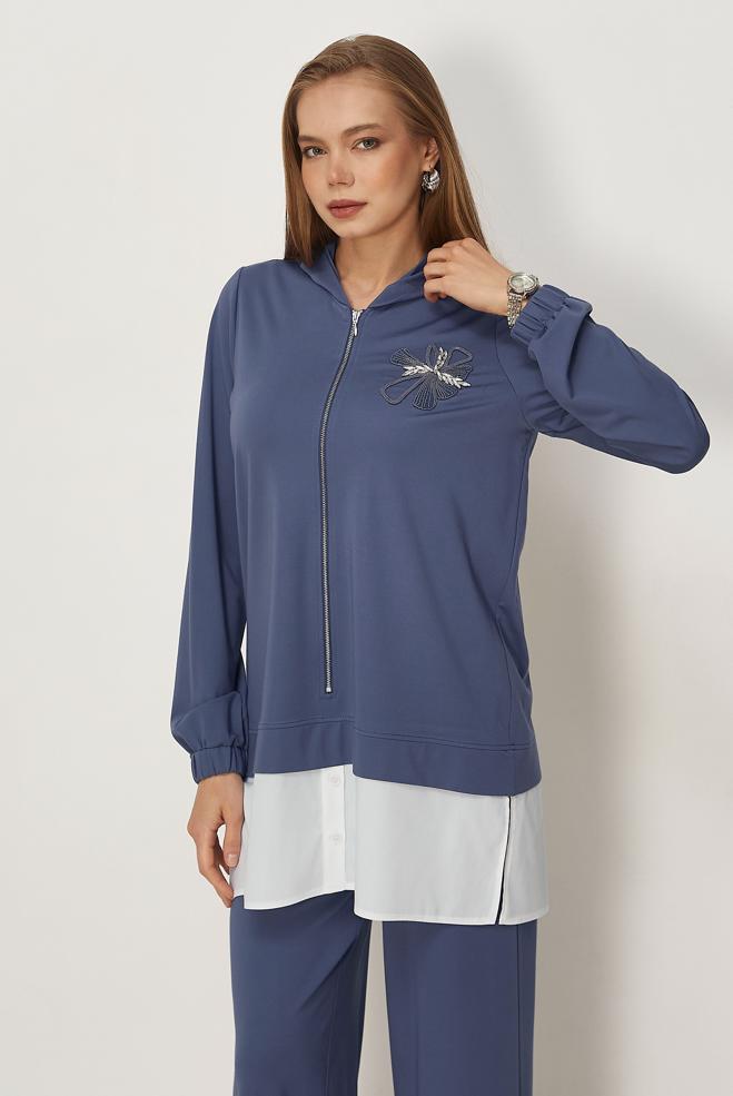 Tesettür giyim LACİVERT GÖMLEK GARNİLİ EŞOFMAN TAKIMI 46340 - ALVİNA