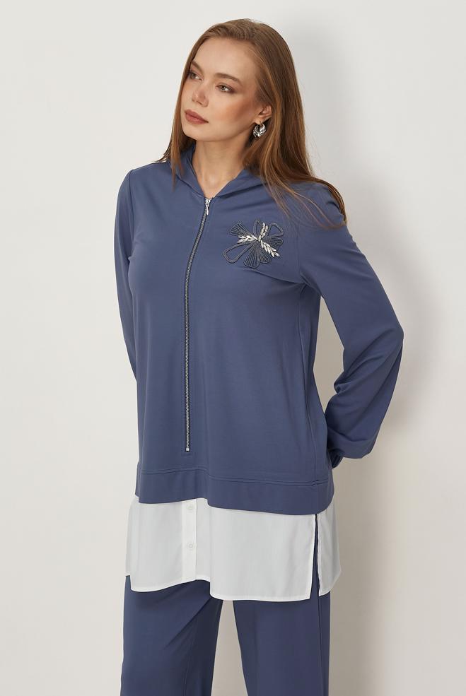 Tesettür giyim LACİVERT GÖMLEK GARNİLİ EŞOFMAN TAKIMI 46340 - ALVİNA