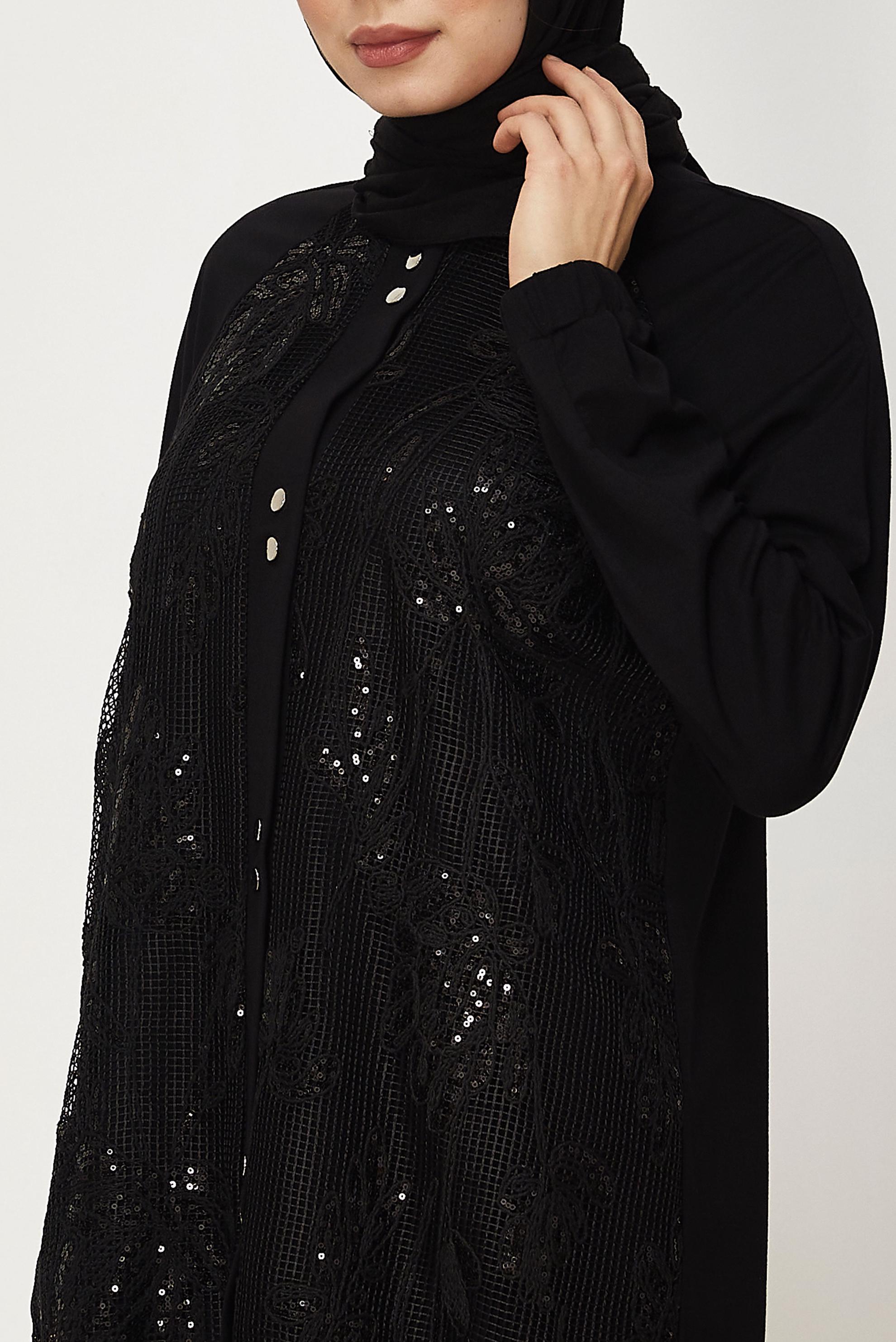 Hijab-Kleidung SCHWARZ TRAININGSANZUG MIT PAILLETTEN DETAILS 46341