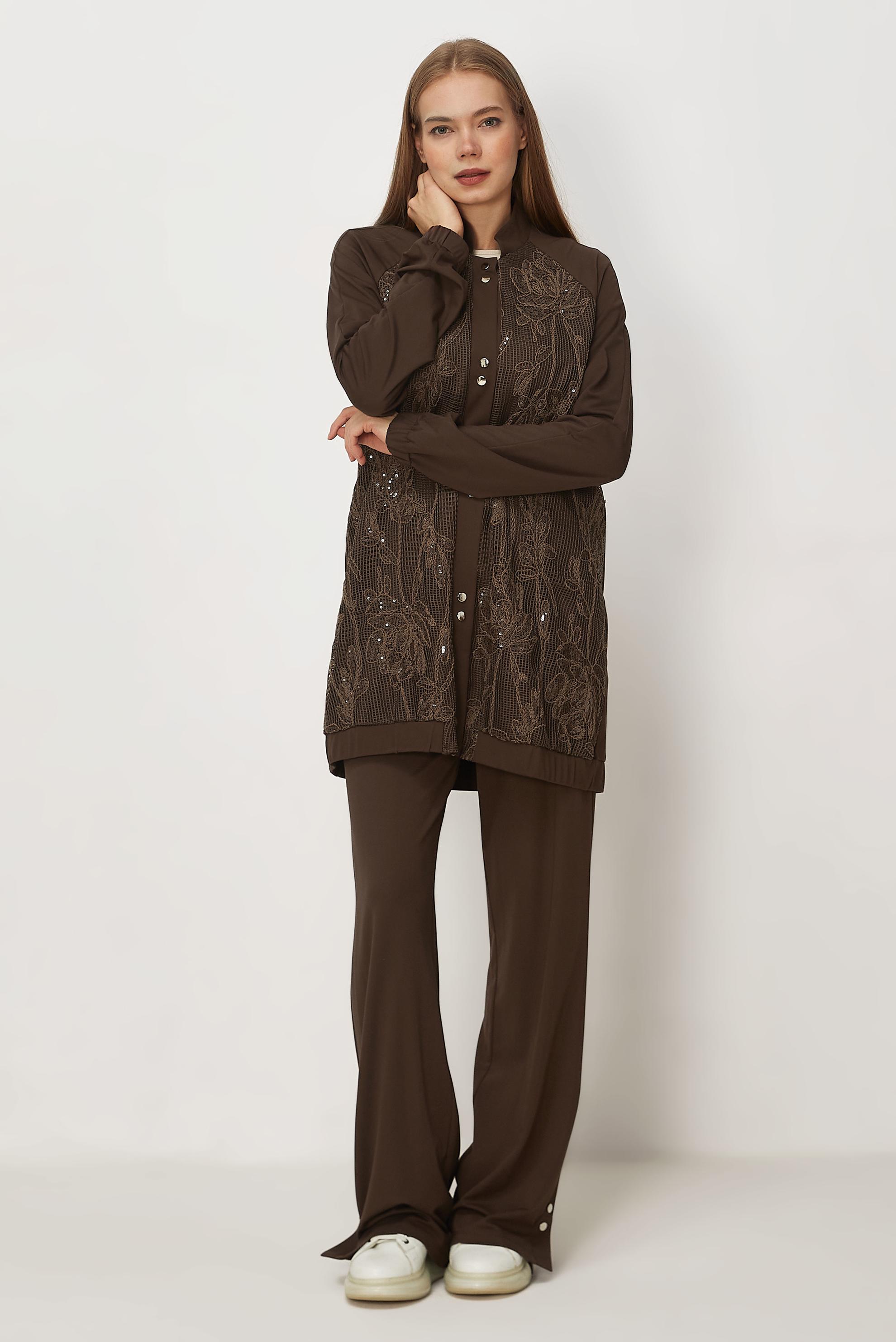 Hijab-Kleidung BRAUN TRAININGSANZUG MIT PAILLETTEN DETAILS 46341