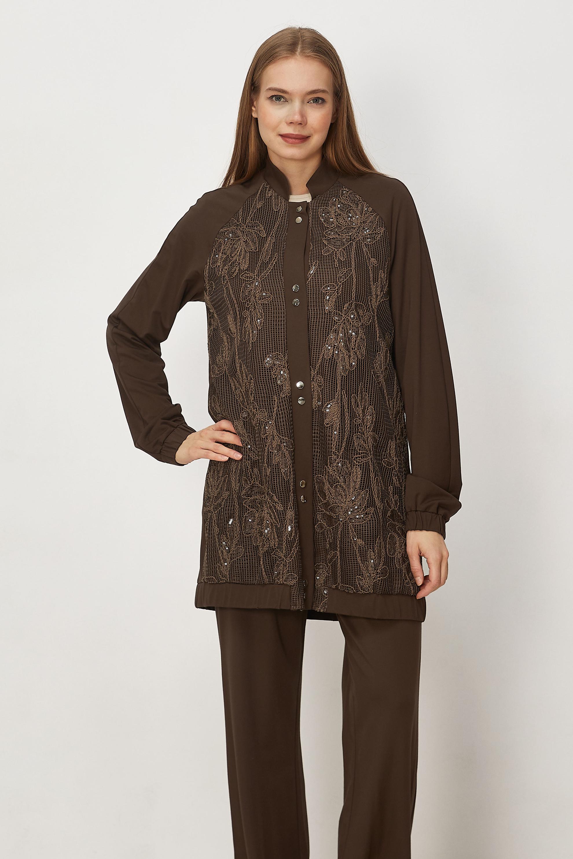 Hijab-Kleidung BRAUN TRAININGSANZUG MIT PAILLETTEN DETAILS 46341