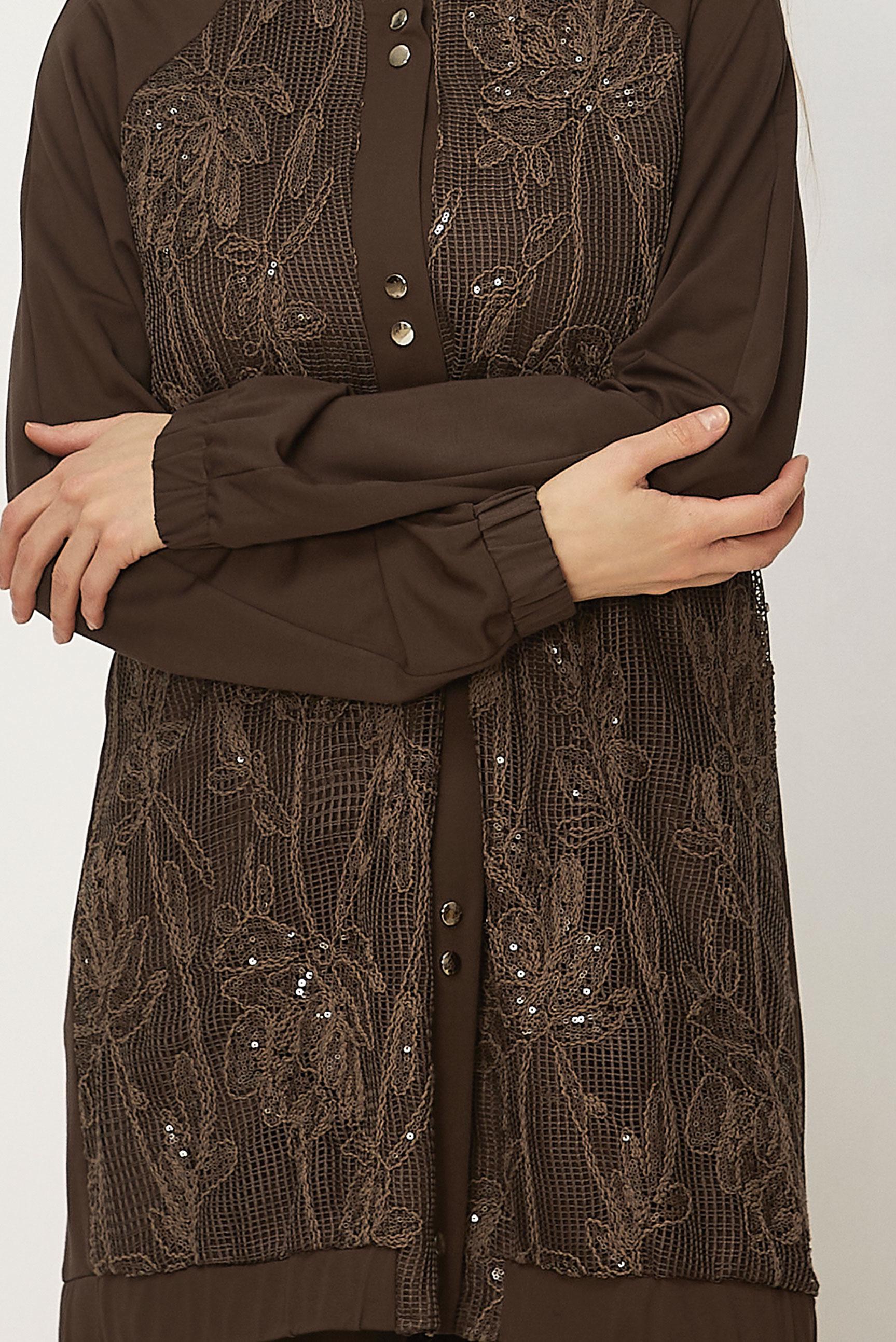 Hijab-Kleidung BRAUN TRAININGSANZUG MIT PAILLETTEN DETAILS 46341