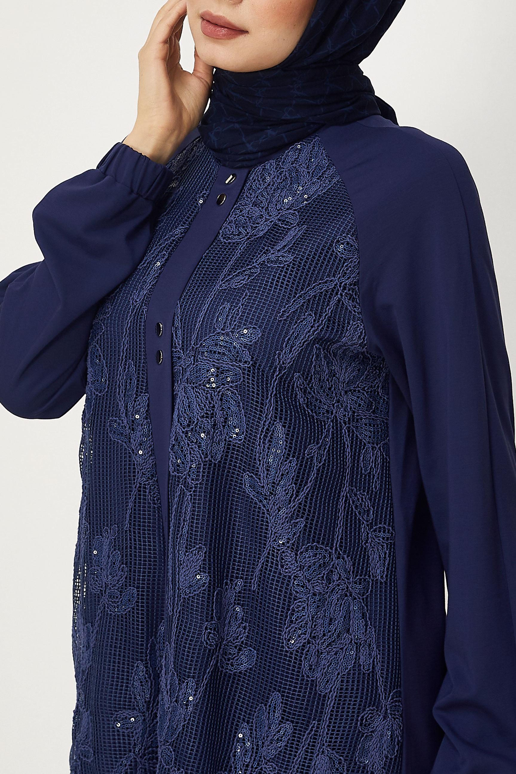 Hijab-Kleidung NAVY BLAU TRAININGSANZUG MIT PAILLETTEN DETAILS 46341