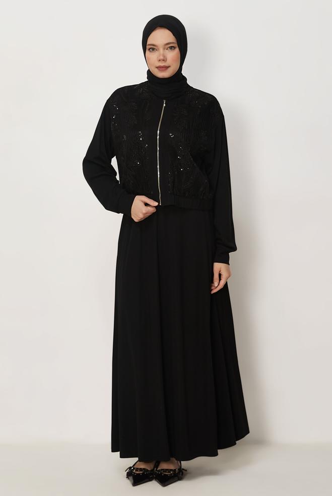 Hijab-Kleidung SCHWARZ TRAININGSANZUG-SET MIT ROCK 46342 - ALVİNA