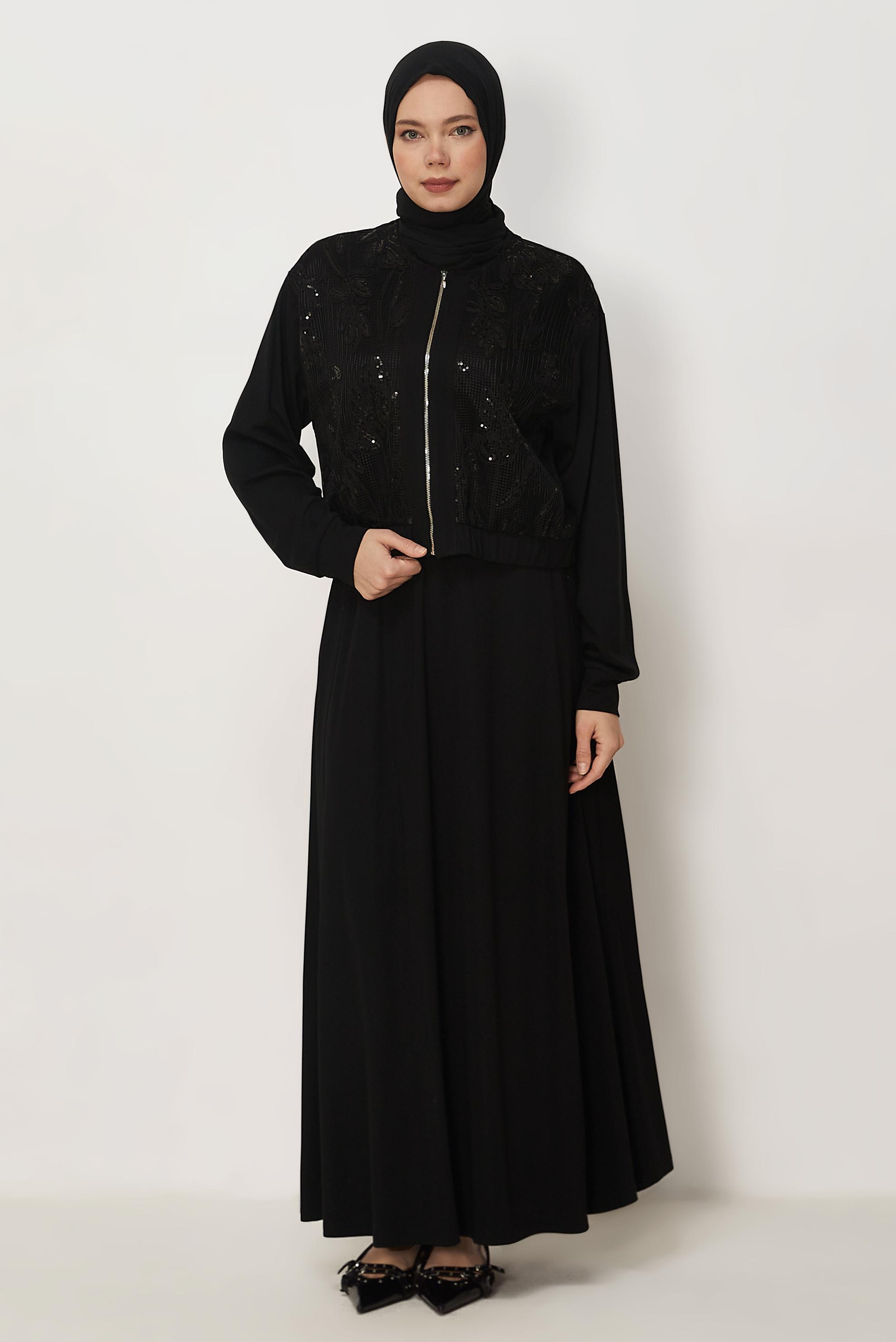 Hijab-Kleidung SCHWARZ TRAININGSANZUG-SET MIT ROCK 46342