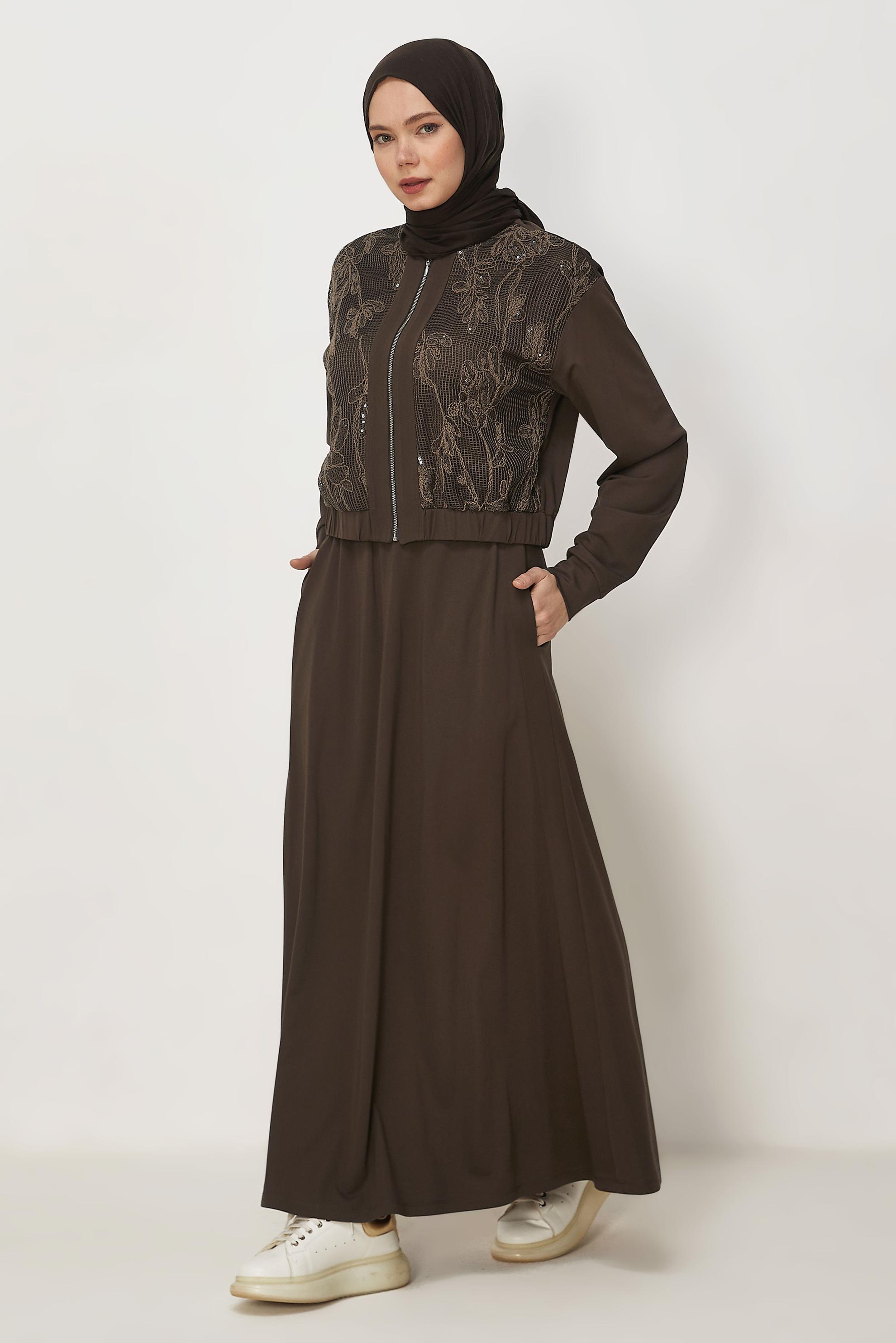 Hijab-Kleidung BRAUN TRAININGSANZUG-SET MIT ROCK 46342