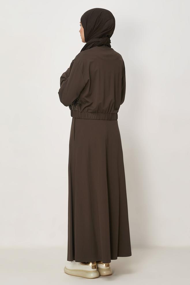 Hijab-Kleidung BRAUN TRAININGSANZUG-SET MIT ROCK 46342 - ALVİNA
