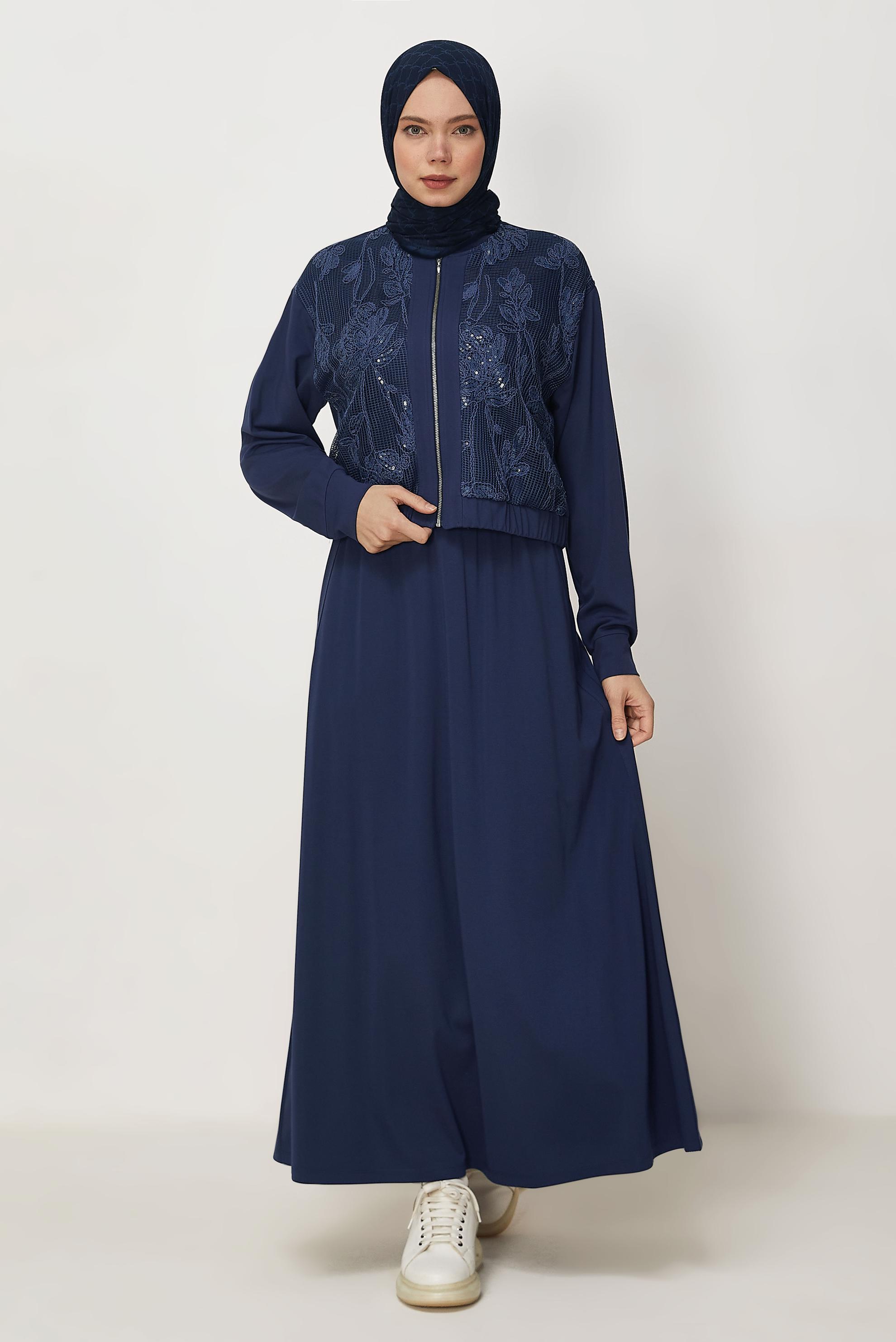 Hijab-Kleidung NAVY BLAU TRAININGSANZUG-SET MIT ROCK 46342