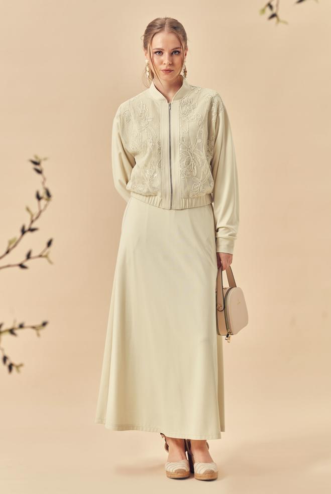 Hijab-Kleidung ECRU TRAININGSANZUG-SET MIT ROCK 46342 - ALVİNA