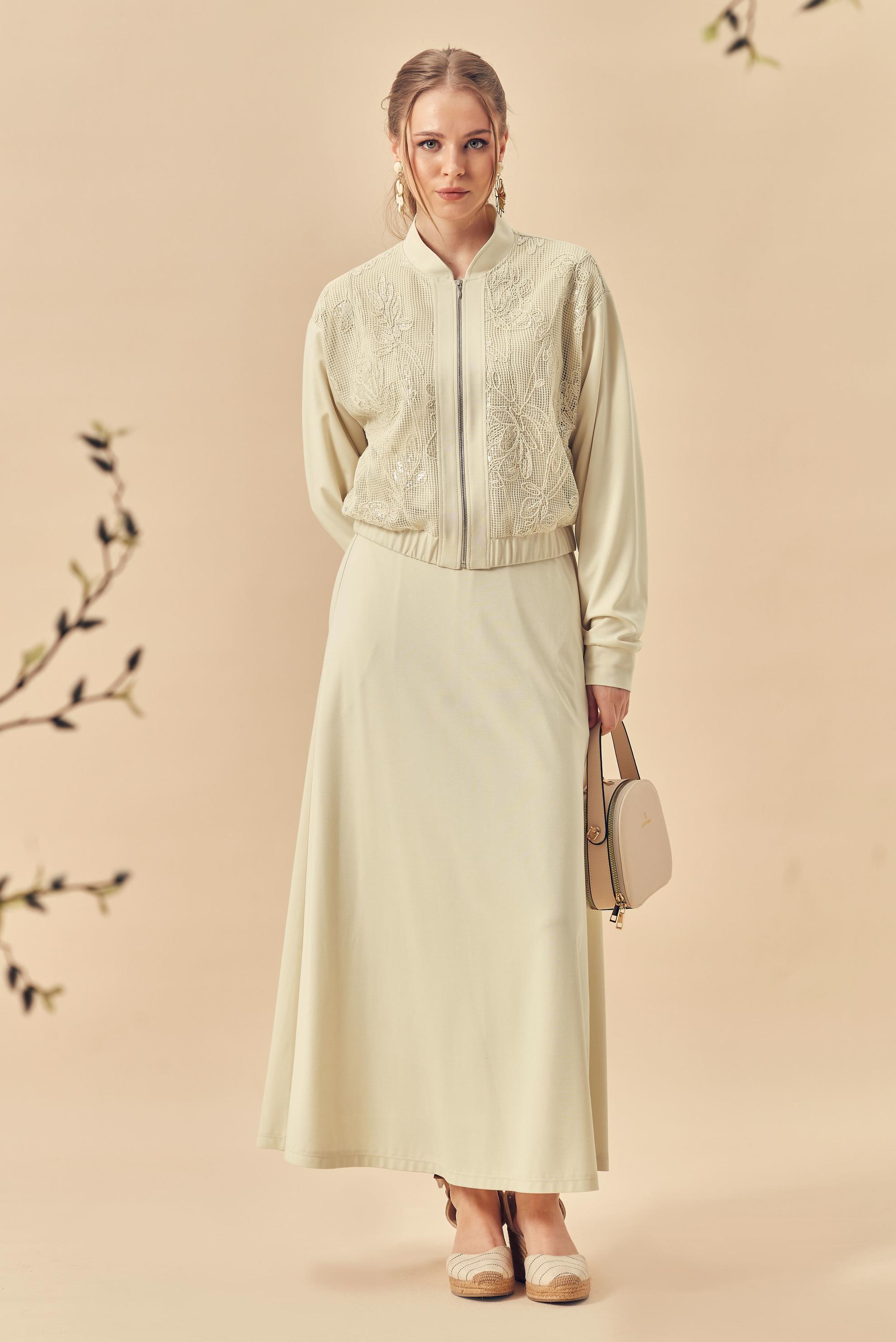 Hijab-Kleidung ECRU TRAININGSANZUG-SET MIT ROCK 46342