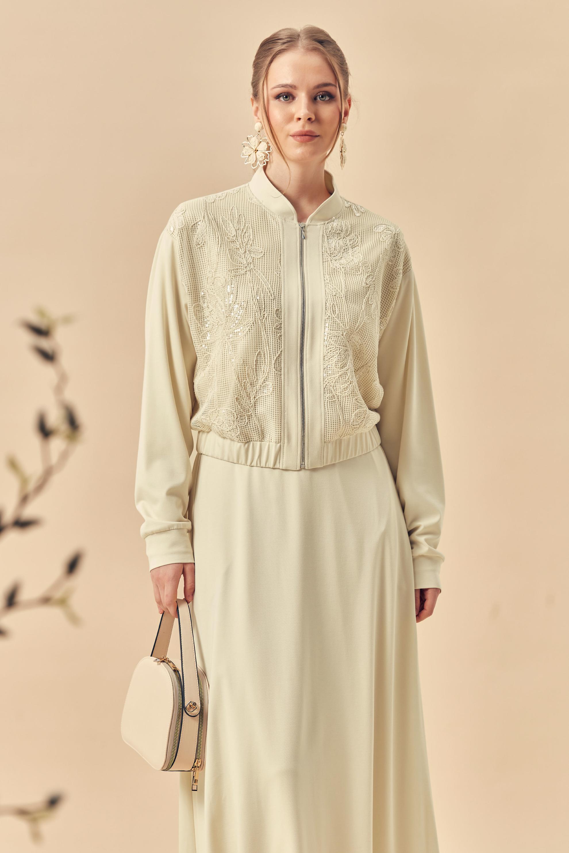 Hijab-Kleidung ECRU TRAININGSANZUG-SET MIT ROCK 46342