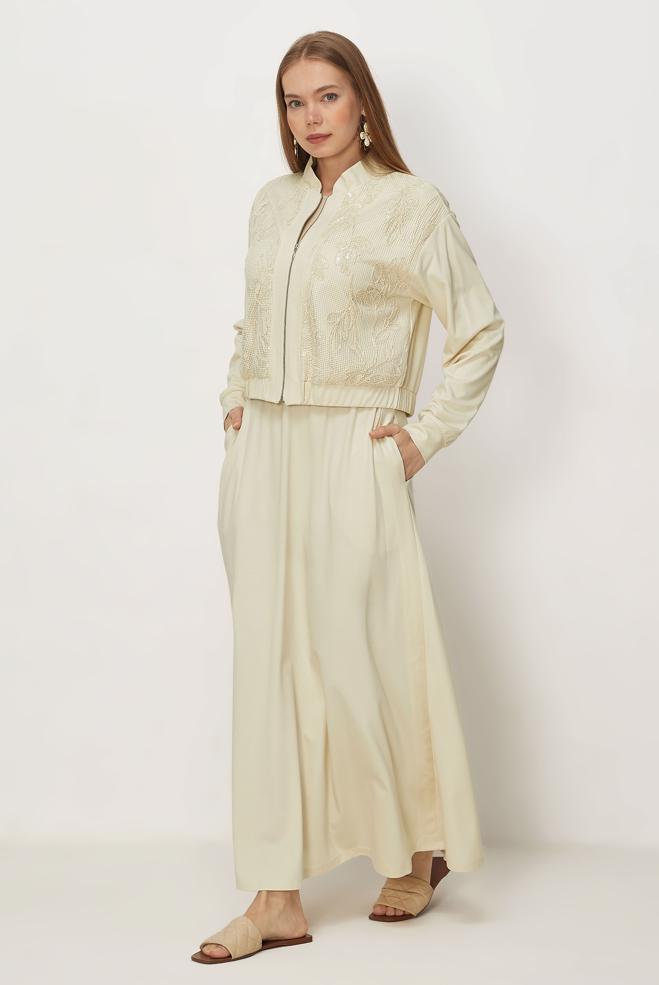 Hijab-Kleidung ECRU TRAININGSANZUG-SET MIT ROCK 46342 - ALVİNA