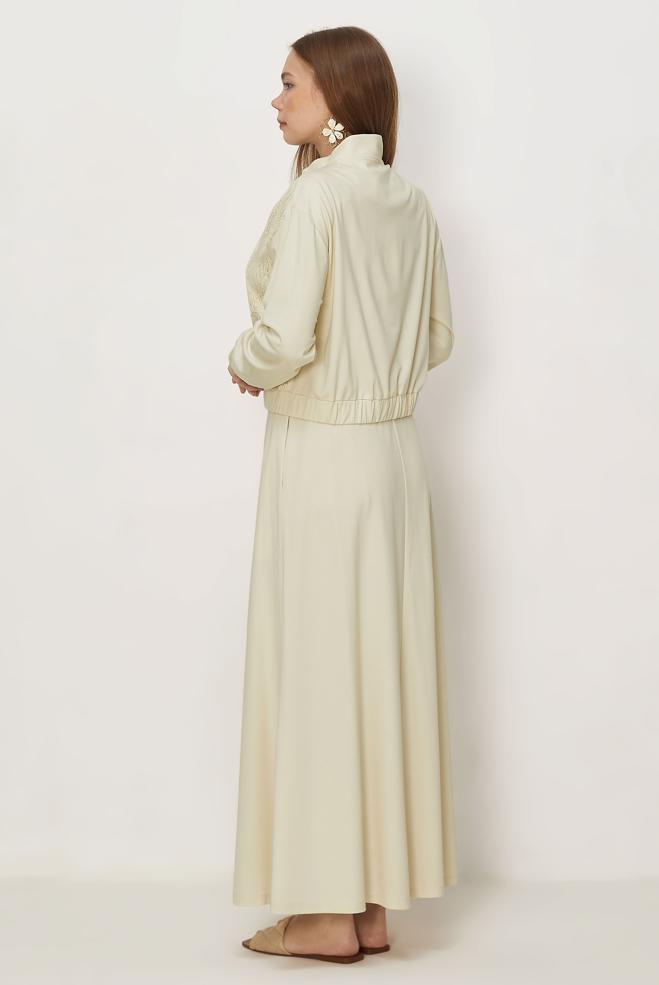 Hijab-Kleidung ECRU TRAININGSANZUG-SET MIT ROCK 46342 - ALVİNA