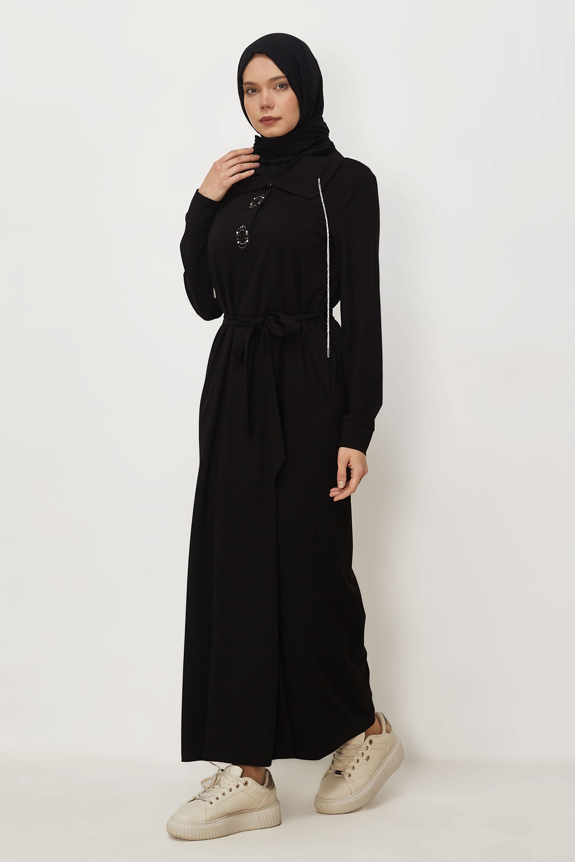 Vêtements hijab NOIR ROBE DE SURVÊTEMENT CEINTURÉE 46343