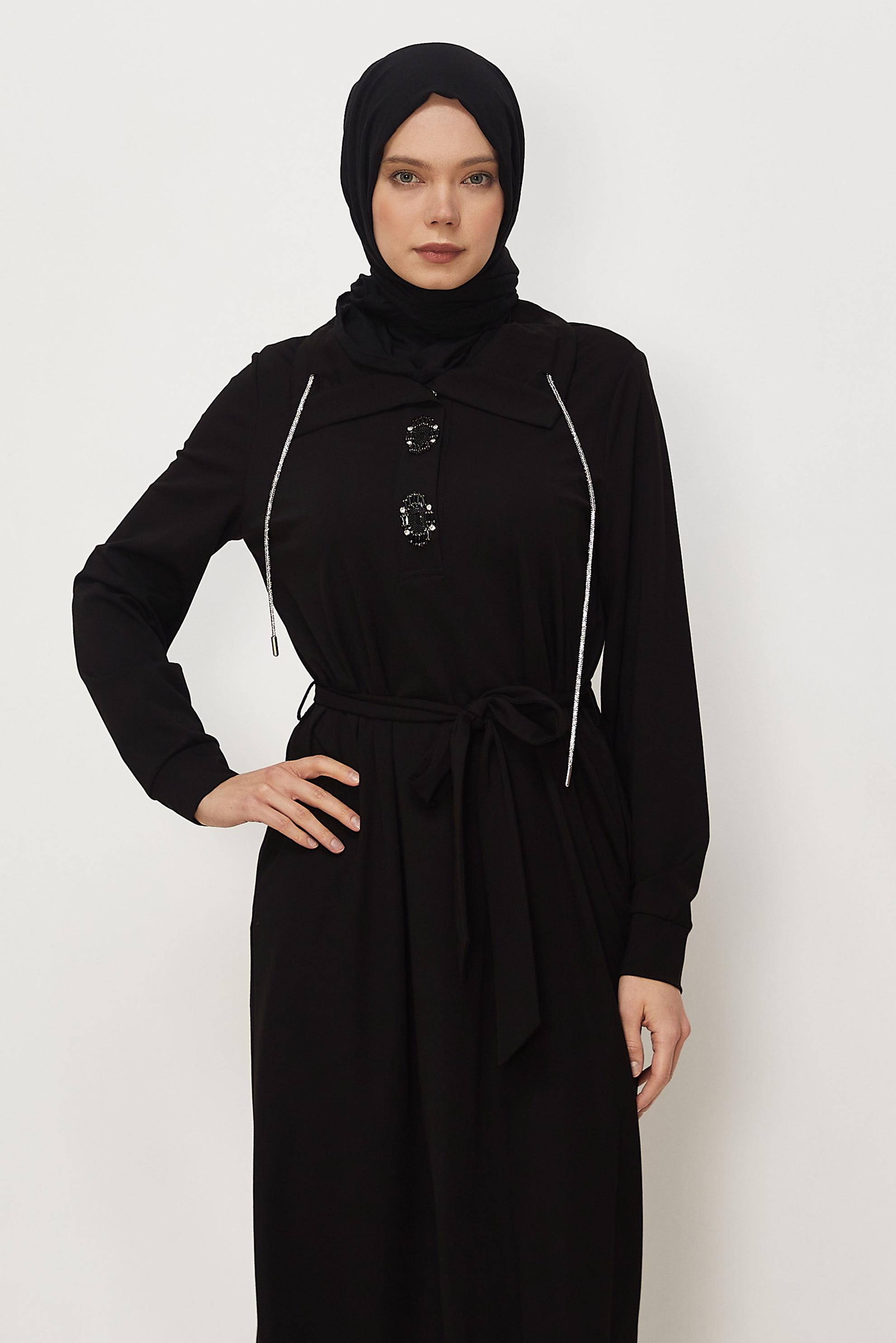 Vêtements hijab NOIR ROBE DE SURVÊTEMENT CEINTURÉE 46343