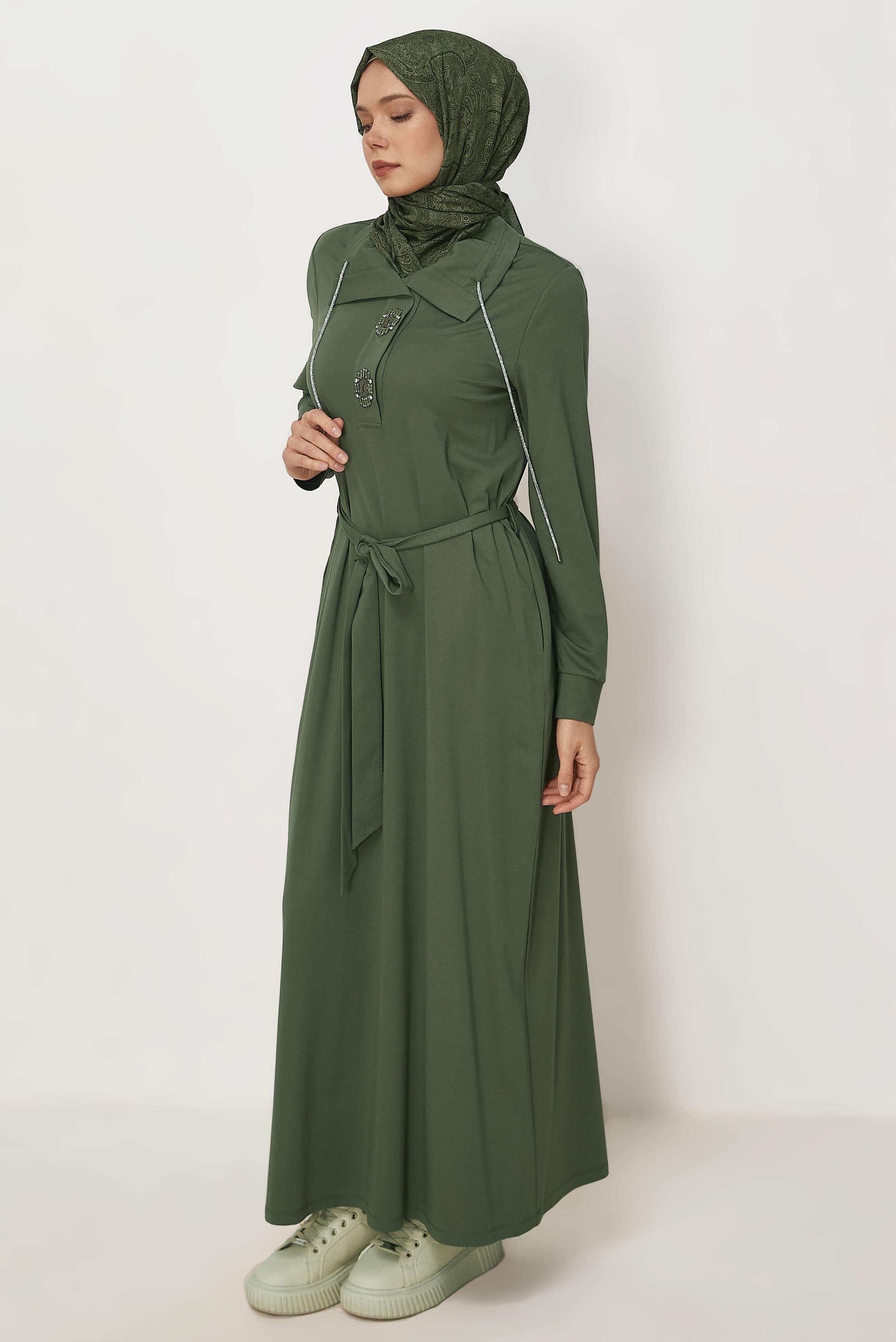 Vêtements hijab KAKI ROBE DE SURVÊTEMENT CEINTURÉE 46343