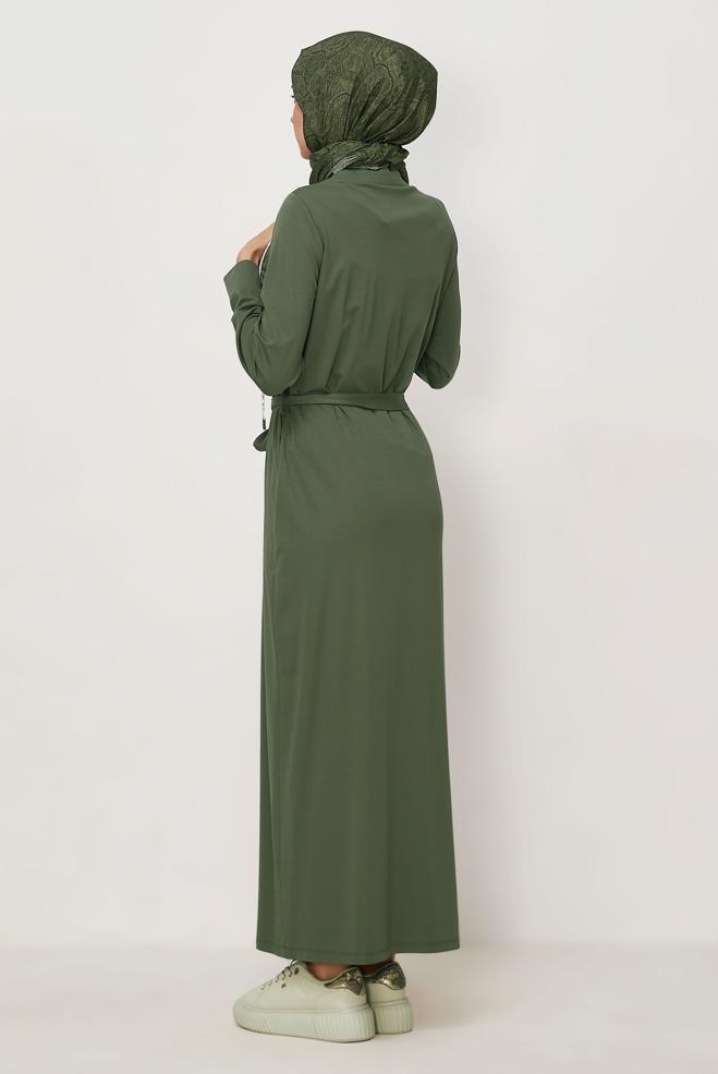 Vêtements hijab KAKI ROBE DE SURVÊTEMENT CEINTURÉE 46343 - ALVİNA