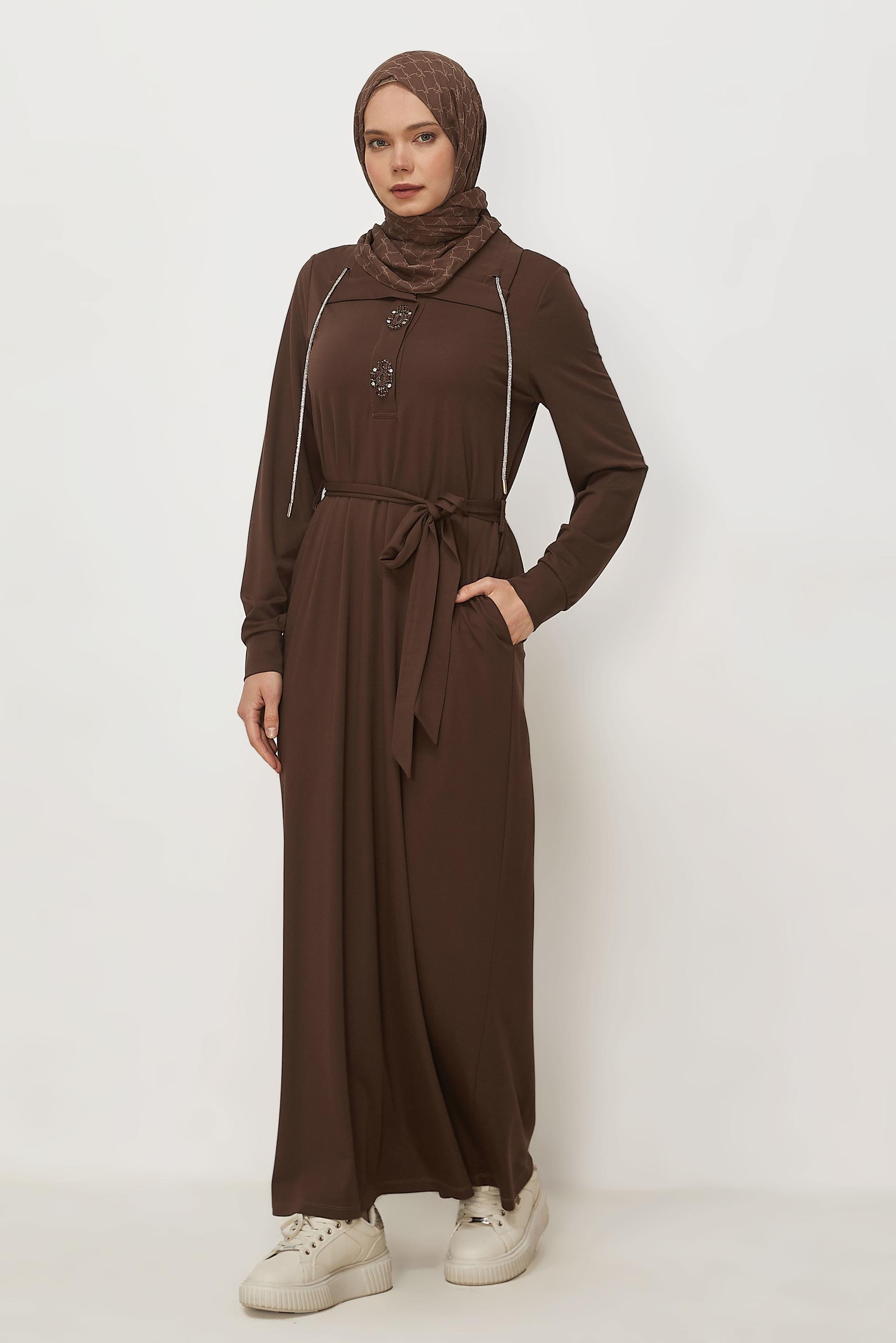 Vêtements hijab BRUN ROBE DE SURVÊTEMENT CEINTURÉE 46343