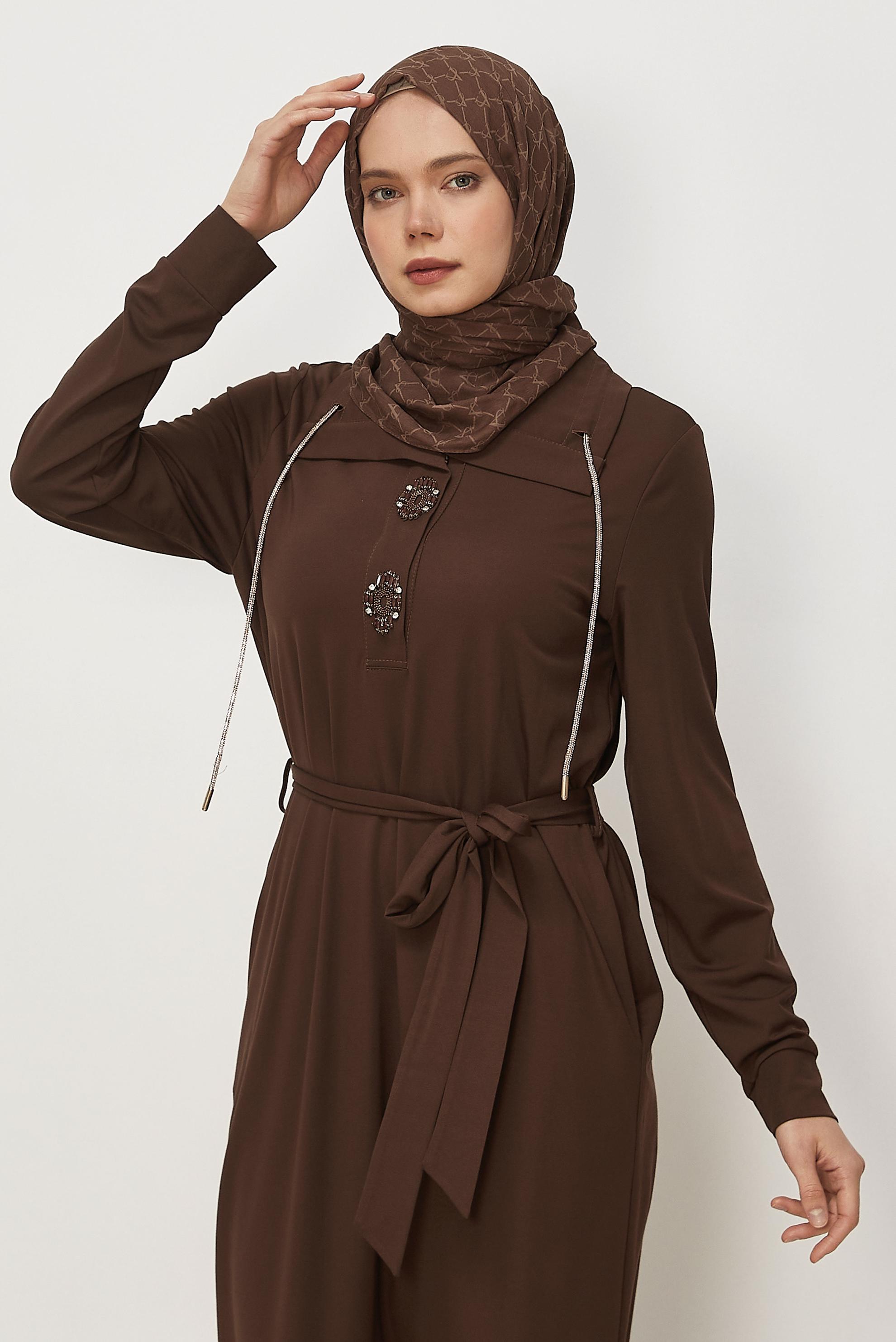 Vêtements hijab BRUN ROBE DE SURVÊTEMENT CEINTURÉE 46343