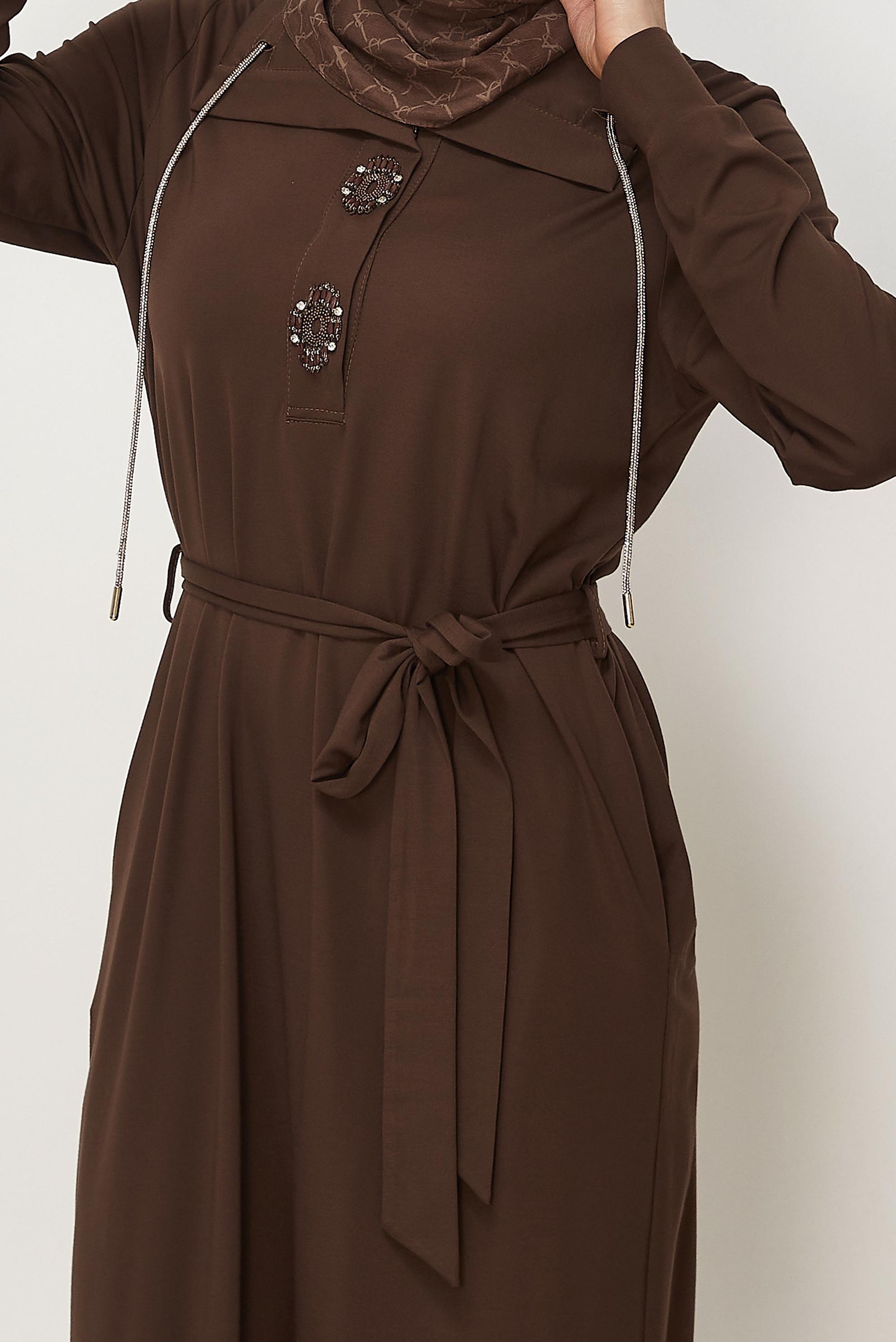 Vêtements hijab BRUN ROBE DE SURVÊTEMENT CEINTURÉE 46343