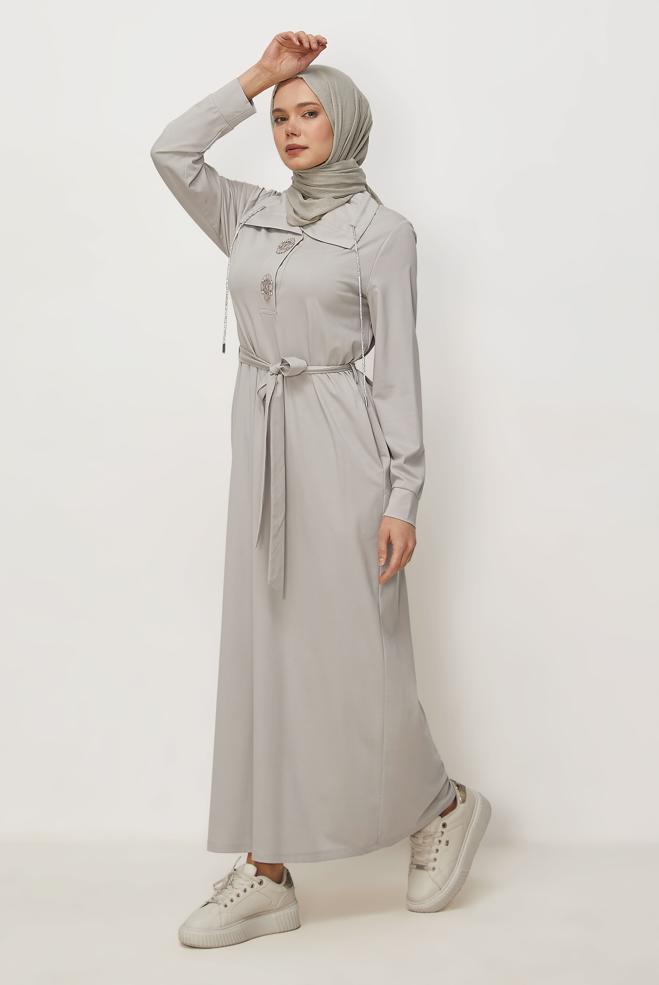 Vêtements hijab BEIGE ROBE DE SURVÊTEMENT CEINTURÉE 46343 - ALVİNA