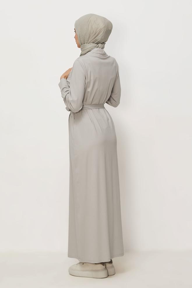 Vêtements hijab BEIGE ROBE DE SURVÊTEMENT CEINTURÉE 46343 - ALVİNA