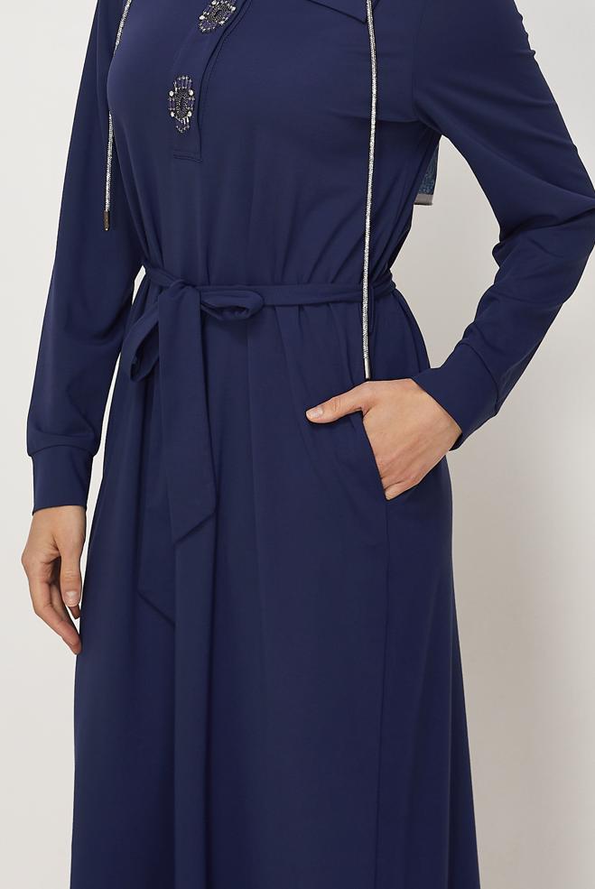 Vêtements hijab BEIGE ROBE DE SURVÊTEMENT CEINTURÉE 46343 - ALVİNA