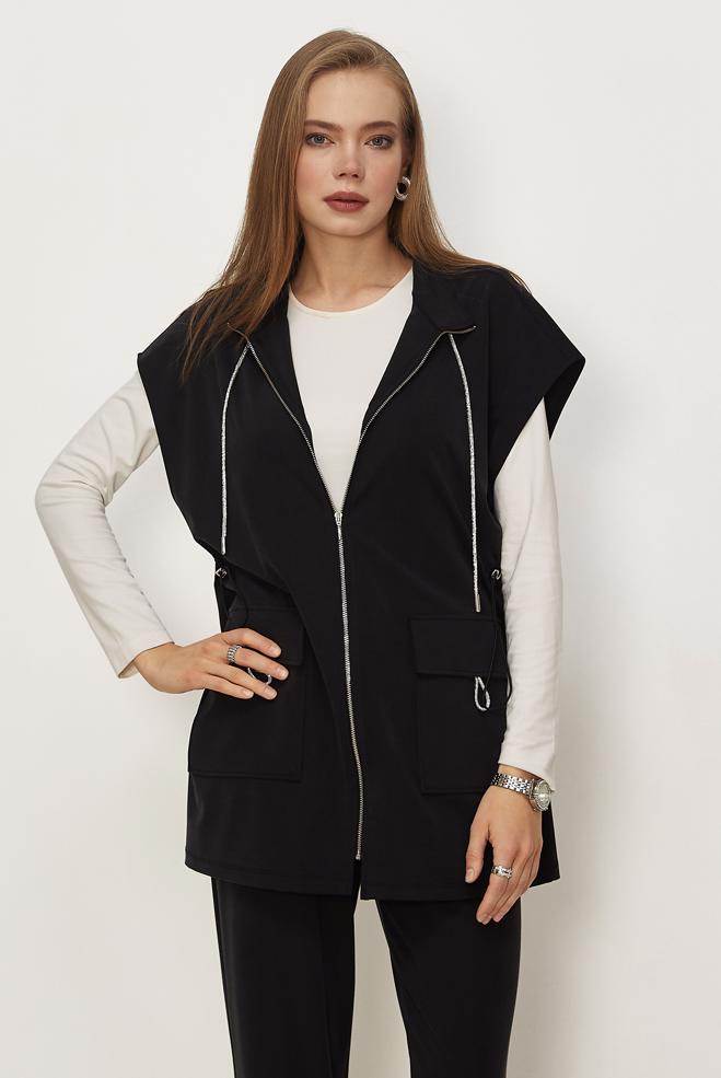 Tesettür giyim SİYAH YELEKLİ EŞOFMAN TAKIMI 46388 - ALVİNA