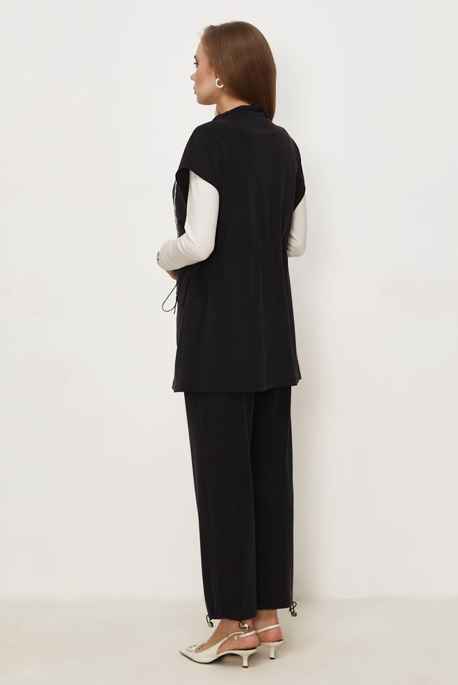 Tesettür giyim SİYAH YELEKLİ EŞOFMAN TAKIMI 46388 - ALVİNA