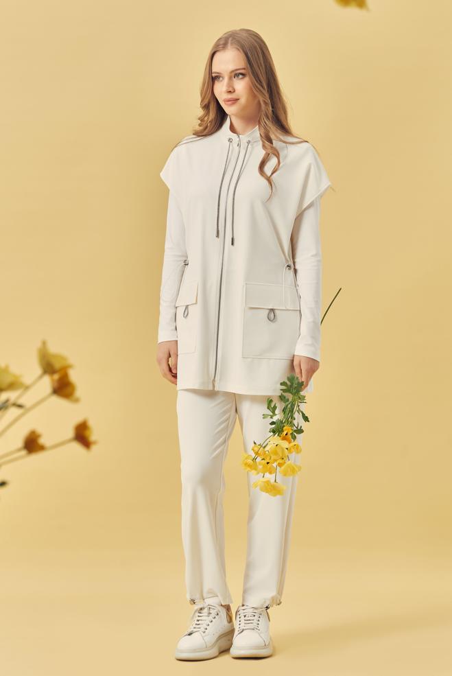 Tesettür giyim BEYAZ YELEKLİ EŞOFMAN TAKIMI 46388 - ALVİNA