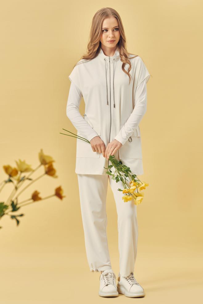 Tesettür giyim BEYAZ YELEKLİ EŞOFMAN TAKIMI 46388 - ALVİNA