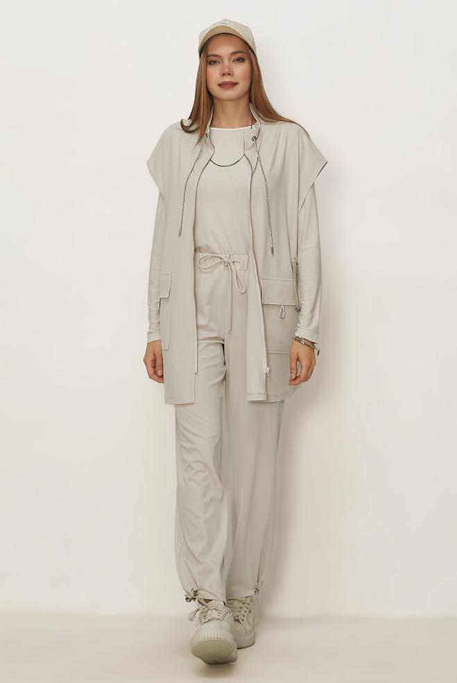 Tesettür giyim BEJ YELEKLİ EŞOFMAN TAKIMI 46388 - ALVİNA