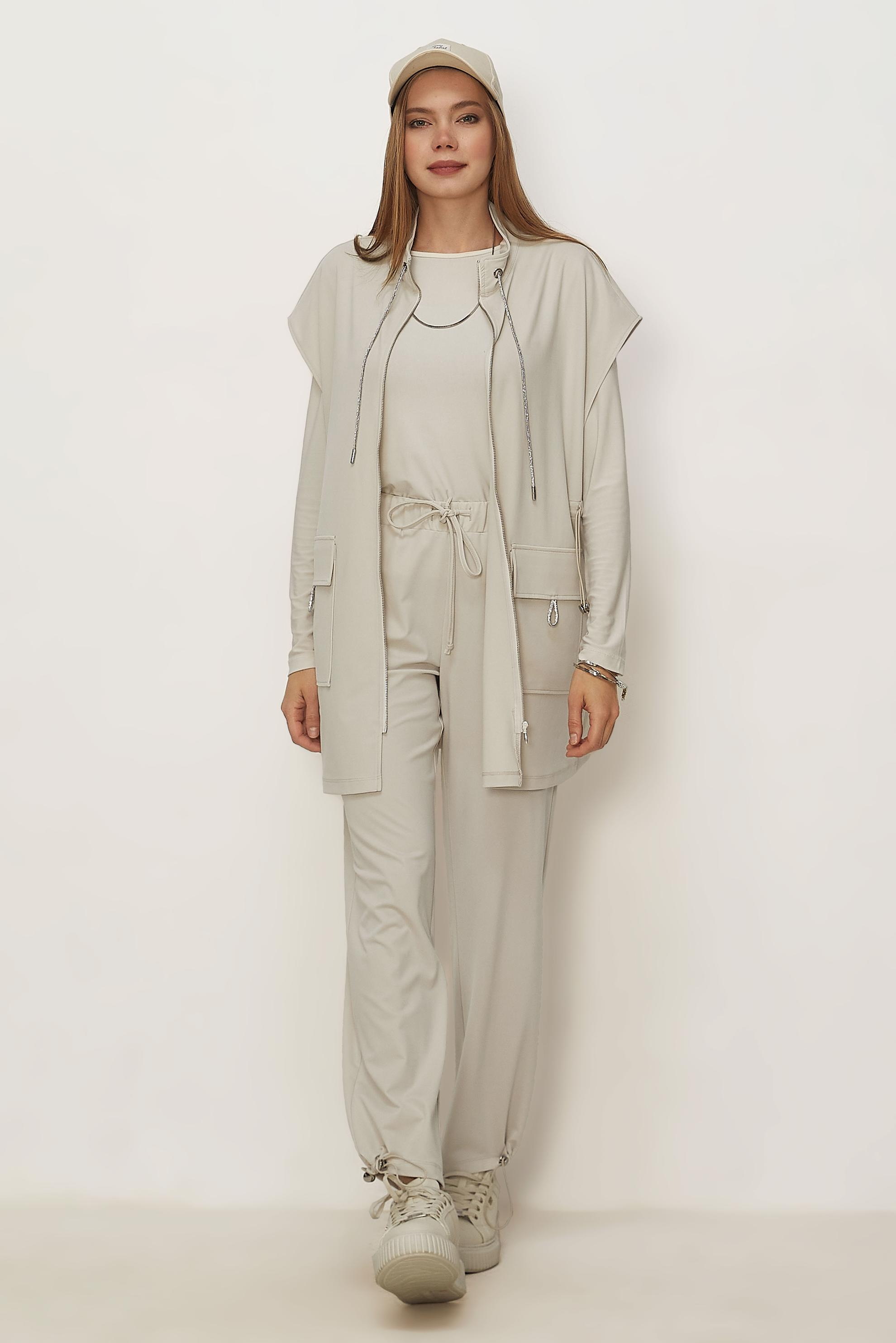 Tesettür giyim BEJ YELEKLİ EŞOFMAN TAKIMI 46388