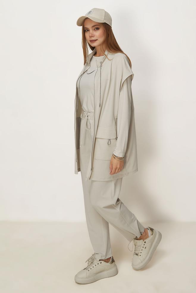 Tesettür giyim BEJ YELEKLİ EŞOFMAN TAKIMI 46388 - ALVİNA