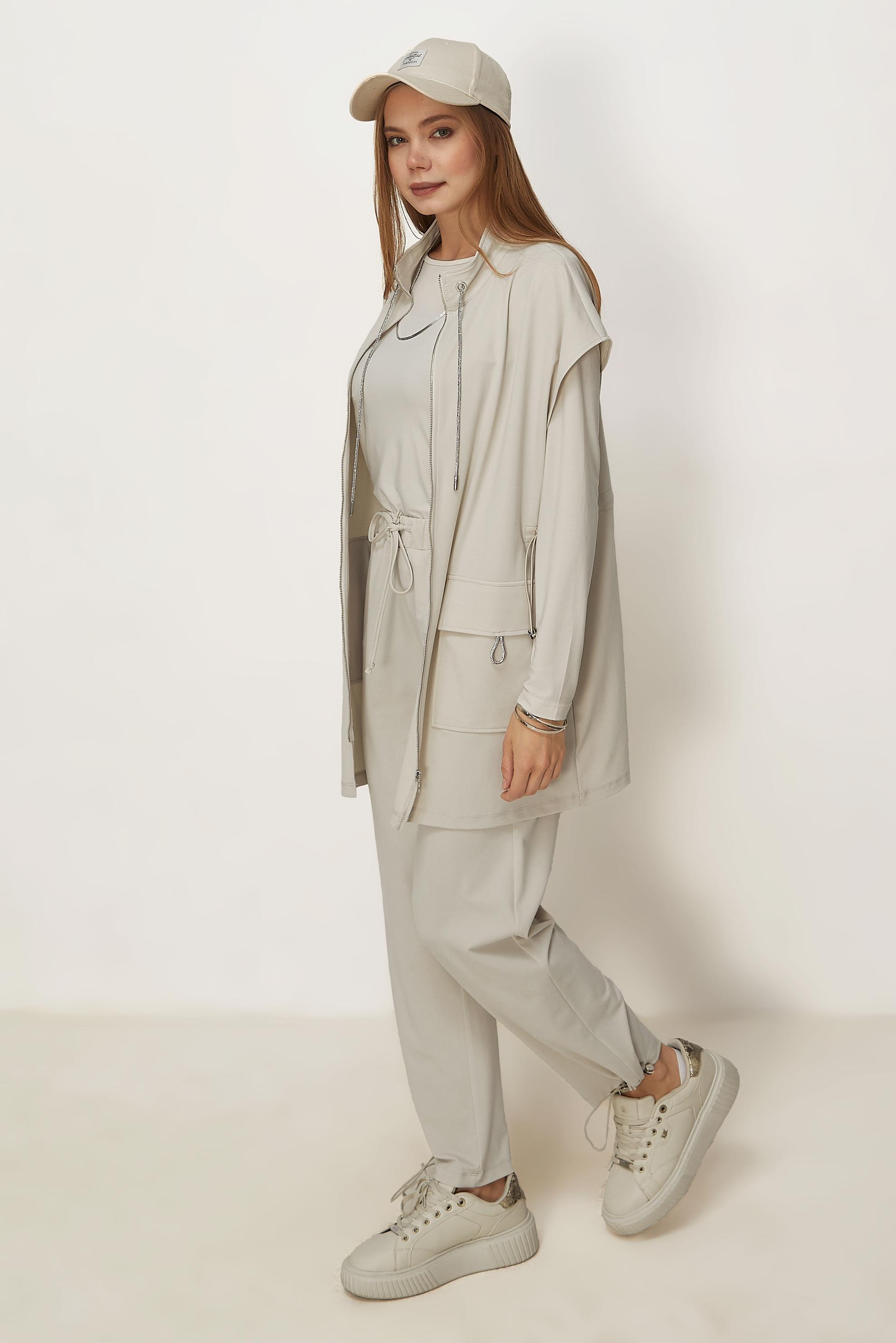 Tesettür giyim BEJ YELEKLİ EŞOFMAN TAKIMI 46388