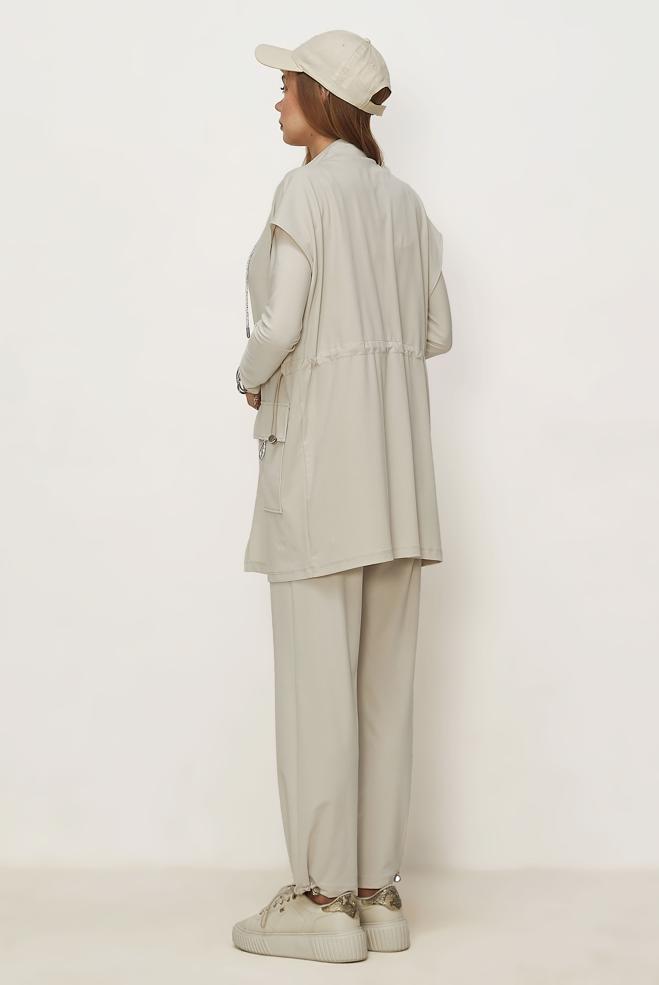 Tesettür giyim BEJ YELEKLİ EŞOFMAN TAKIMI 46388 - ALVİNA