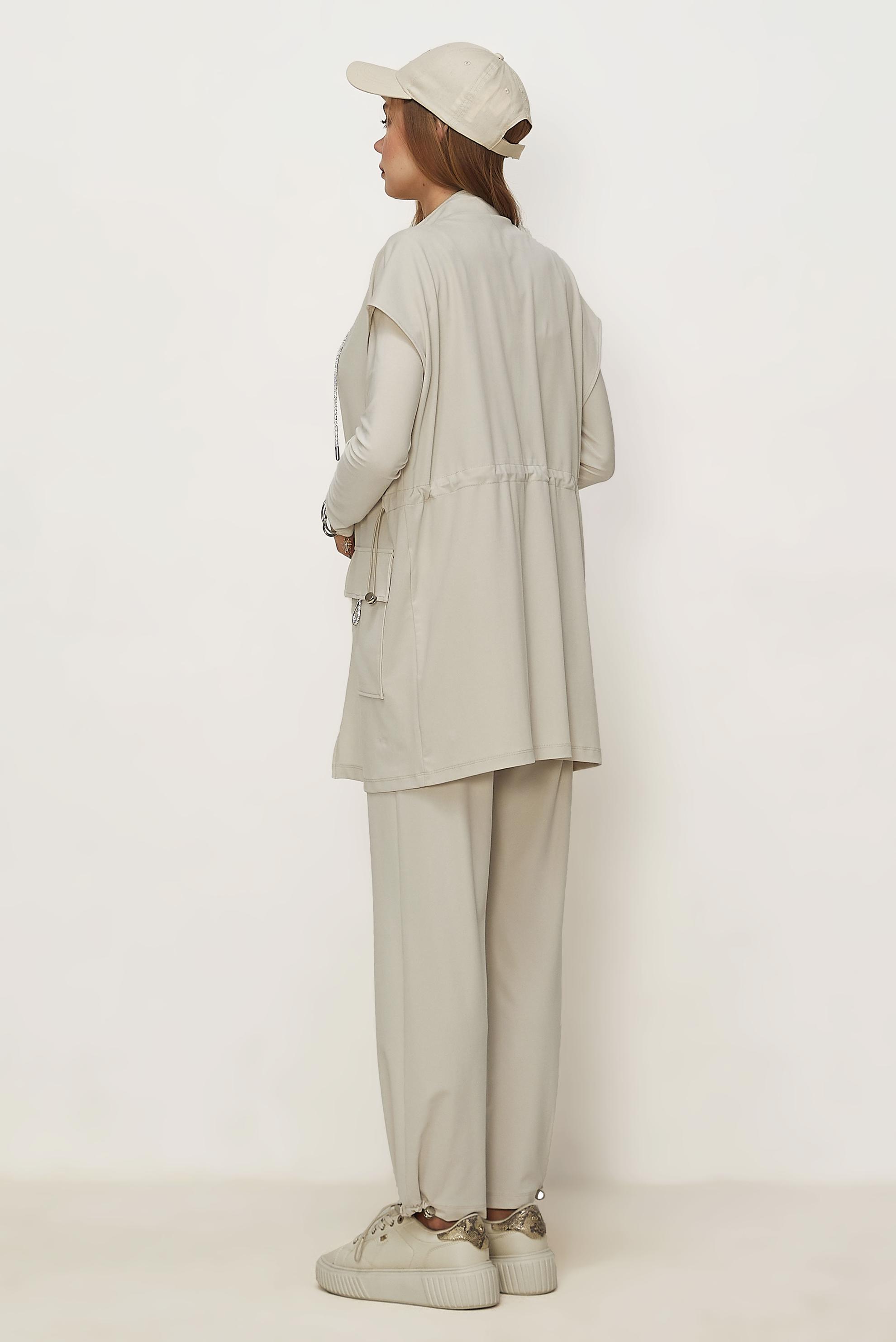 Tesettür giyim BEJ YELEKLİ EŞOFMAN TAKIMI 46388