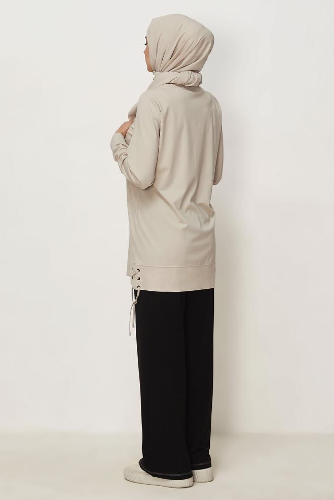 Hijab-Kleidung SCHWARZ TRAININGSANZUG MIT BLUMENDETAIL 46389 - ALVİNA