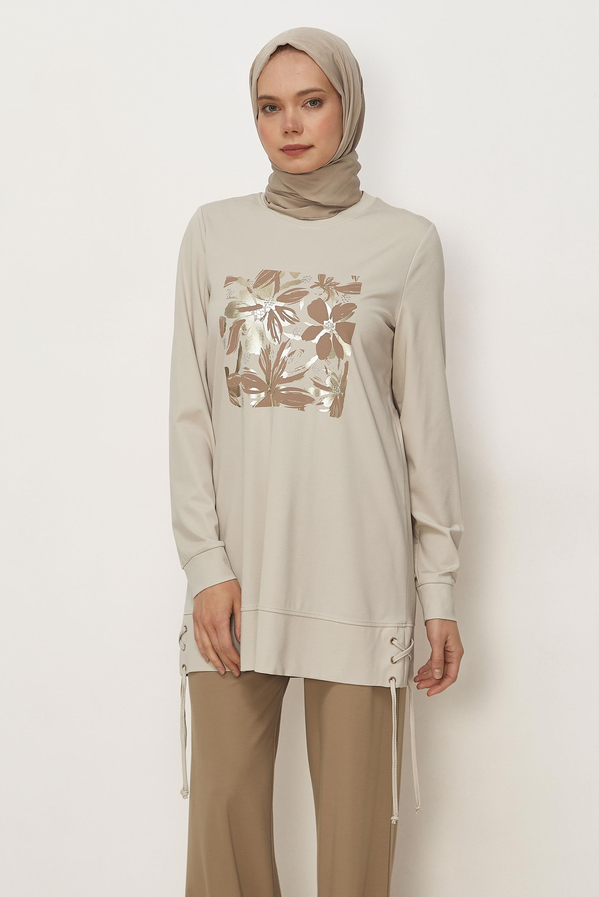 Hijab-Kleidung BRAUN TRAININGSANZUG MIT BLUMENDETAIL 46389