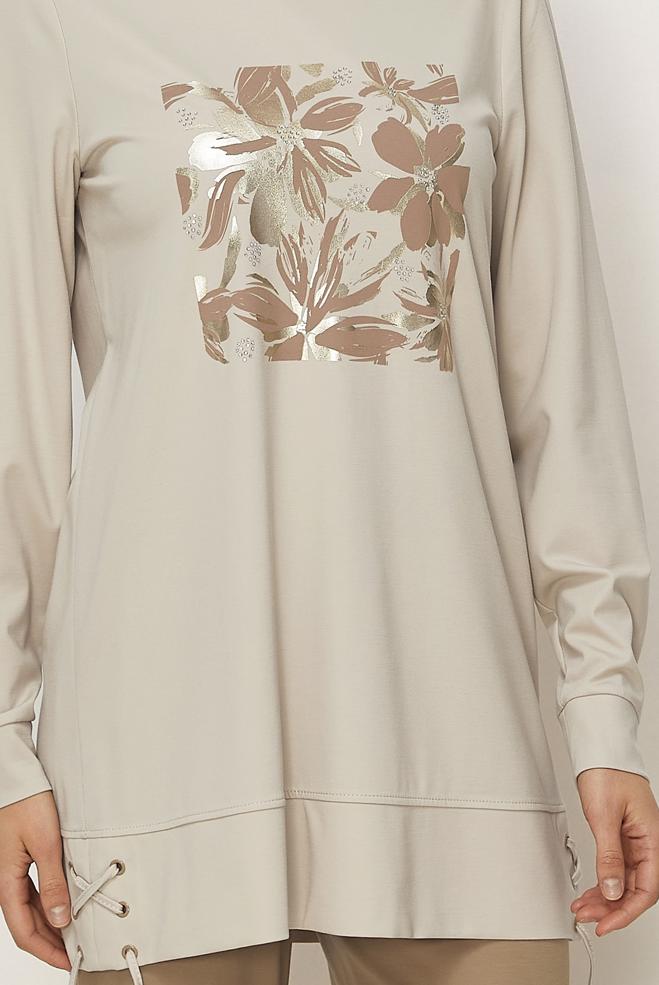 Hijab-Kleidung BRAUN TRAININGSANZUG MIT BLUMENDETAIL 46389 - ALVİNA