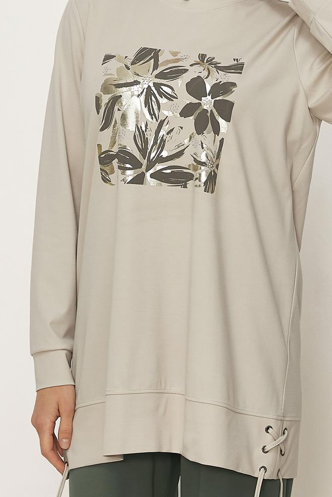 Tesettür giyim HAKİ ÇİÇEK DETAYLI EŞOFMAN TAKIMI 46389 - ALVİNA