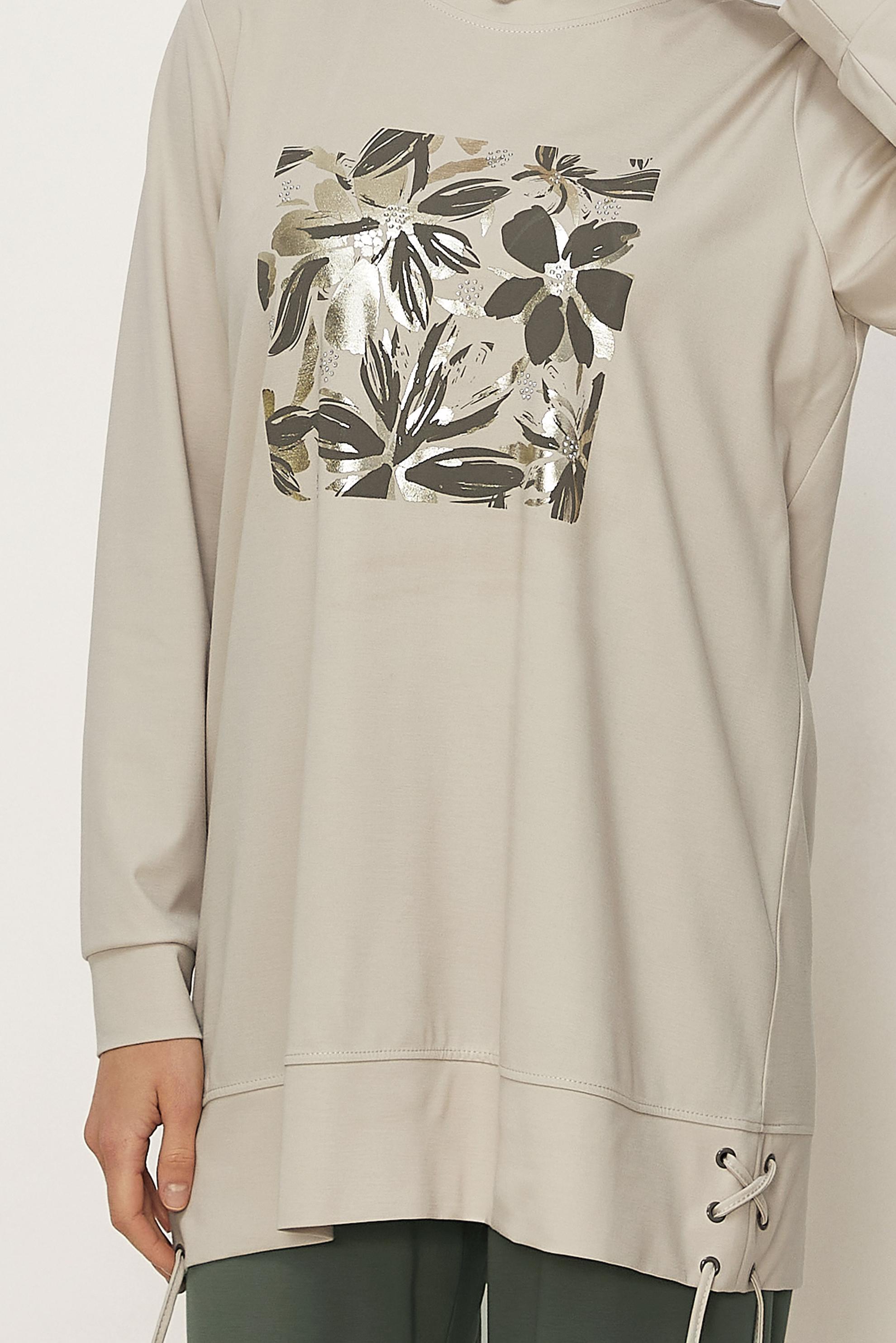 Tesettür giyim HAKİ ÇİÇEK DETAYLI EŞOFMAN TAKIMI 46389