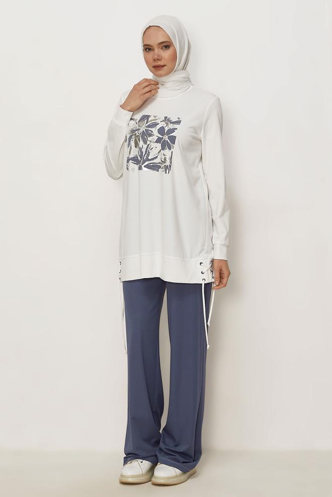 Tesettür giyim LACİVERT ÇİÇEK DETAYLI EŞOFMAN TAKIMI 46389 - ALVİNA