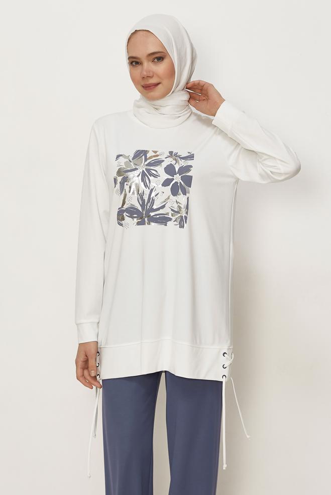 Tesettür giyim LACİVERT ÇİÇEK DETAYLI EŞOFMAN TAKIMI 46389 - ALVİNA