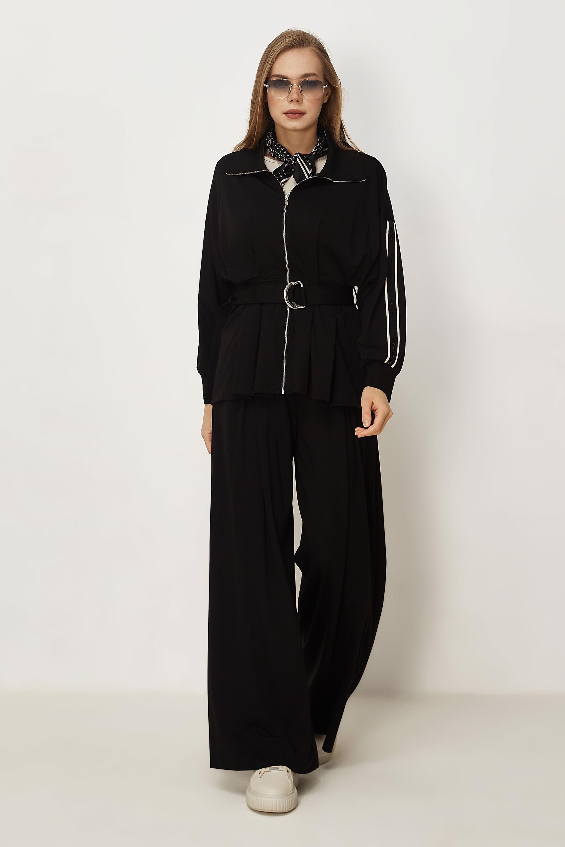 Hijab-Kleidung SCHWARZ TRAININGSANZUG MIT GÜRTEL 46390