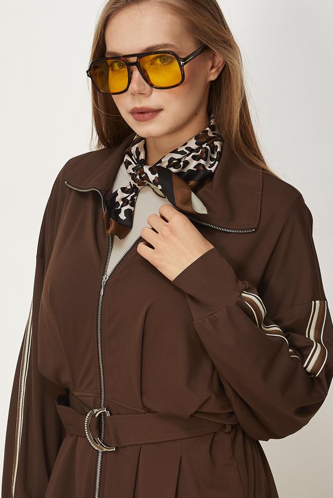 Hijab-Kleidung BRAUN TRAININGSANZUG MIT GÜRTEL 46390 - ALVİNA