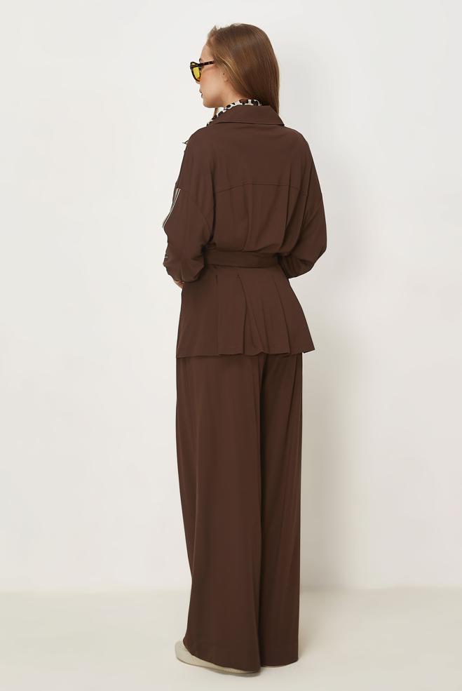 Hijab-Kleidung BRAUN TRAININGSANZUG MIT GÜRTEL 46390 - ALVİNA